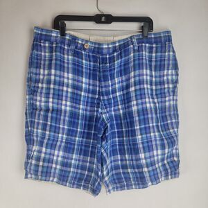 Tommy Bahama Mens Size 34? 36? Blue Plaid Reversible Linen Chino Shorts